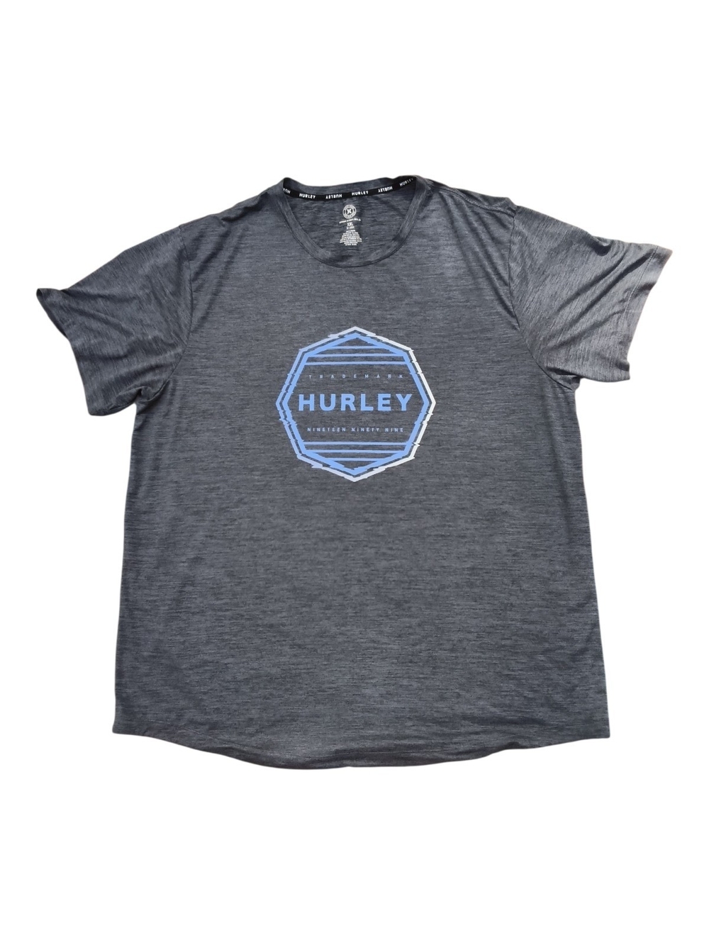 Hurley Men's Heather Gray Tee with Blue Logo Hex Graphic